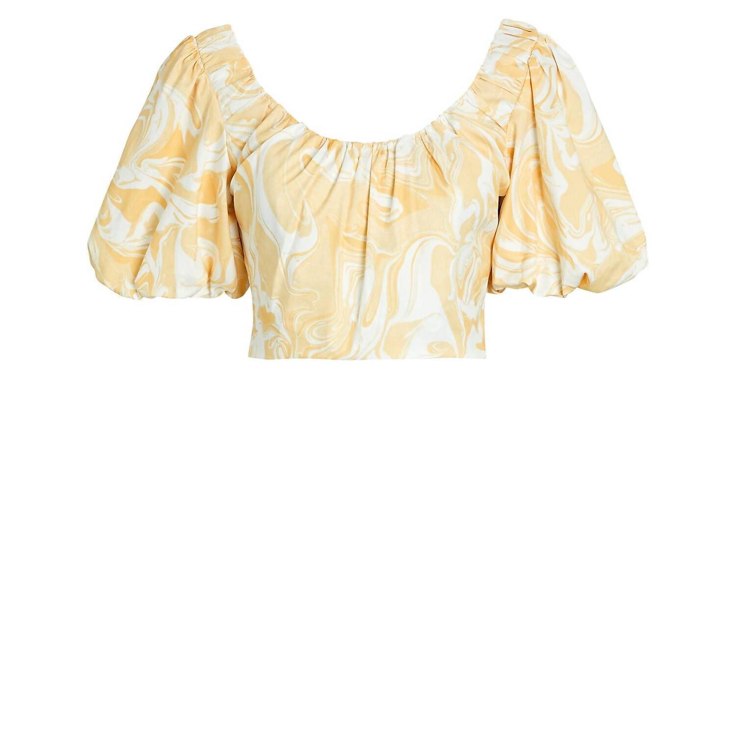 New Aiifos Carrie Puff Sleeve Crop Top In Yellow Multi — image 3 of 3